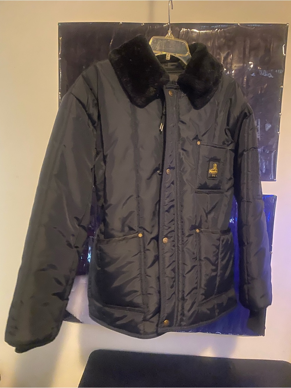 Refrigerator Worker Men's Black Quilted Puffer Jacket with Faux Fur Collar